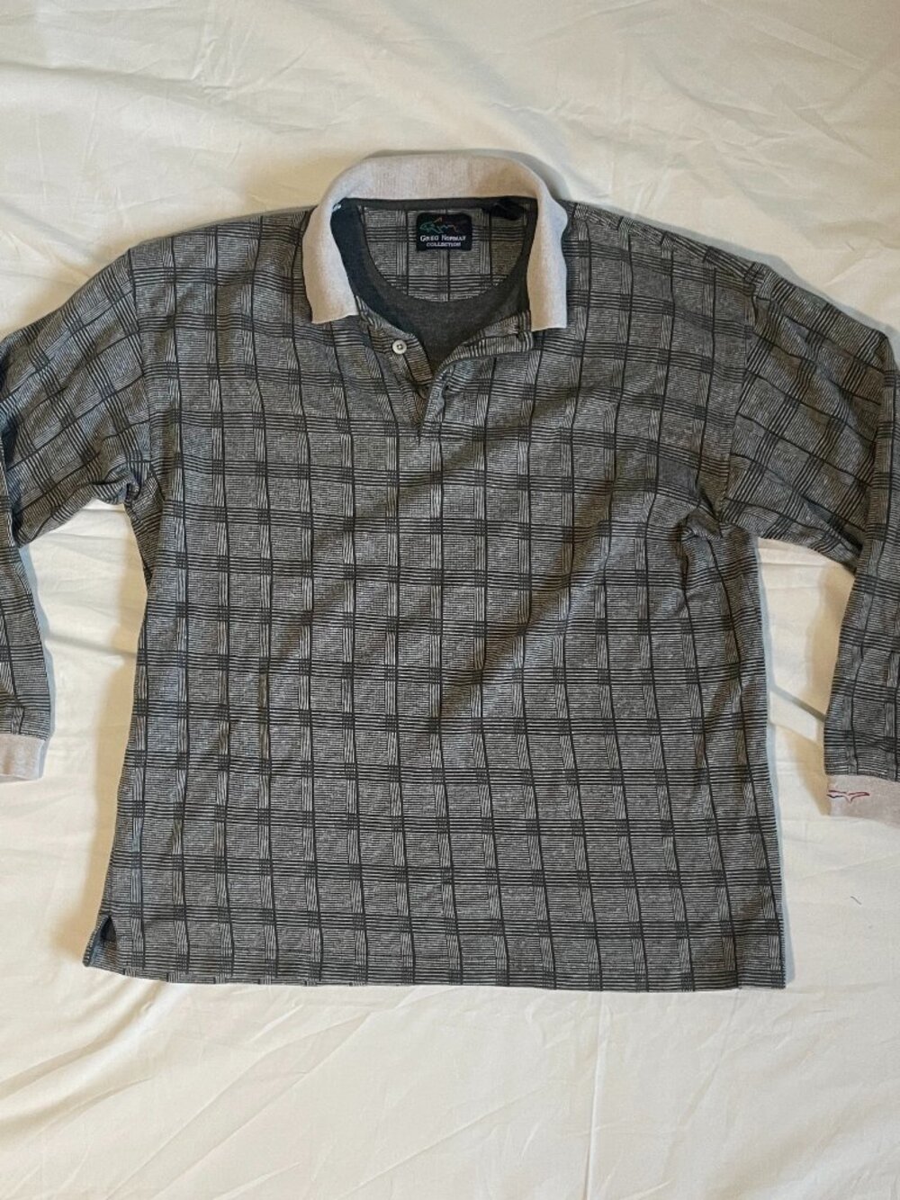 Greg Norman Collection Brown Checkered Long Sleeve Polo Men’s Medium 100% Cotton